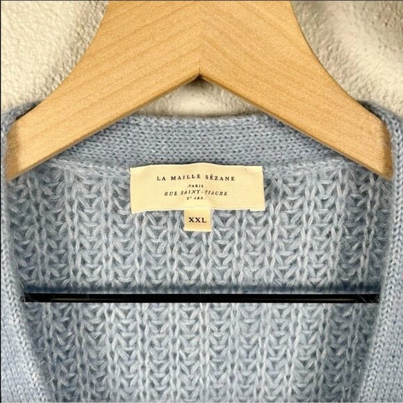 Sezane Achille Jumper Ribbed Knit Oversized Cardigan Sweater in Vintage Blue XXL - Picture 4 of 5